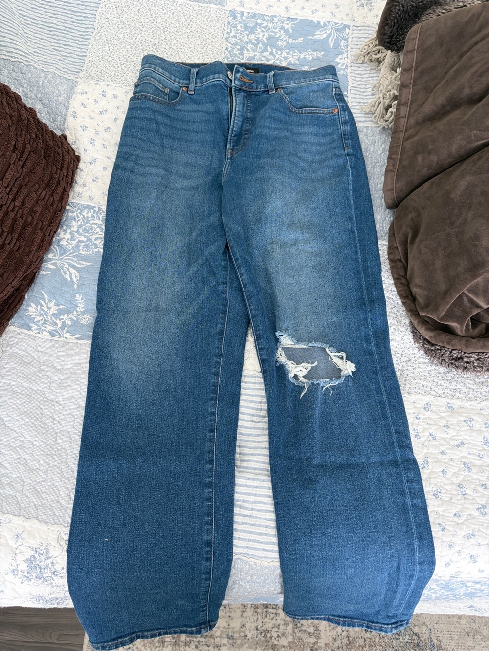 Classic Distressed Wide-Leg Blue Jeans express